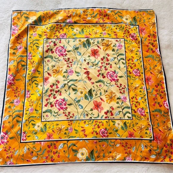 ⸻
Vibrant Floral Silk Scarf – 21”x21” - Picture 1 of 4